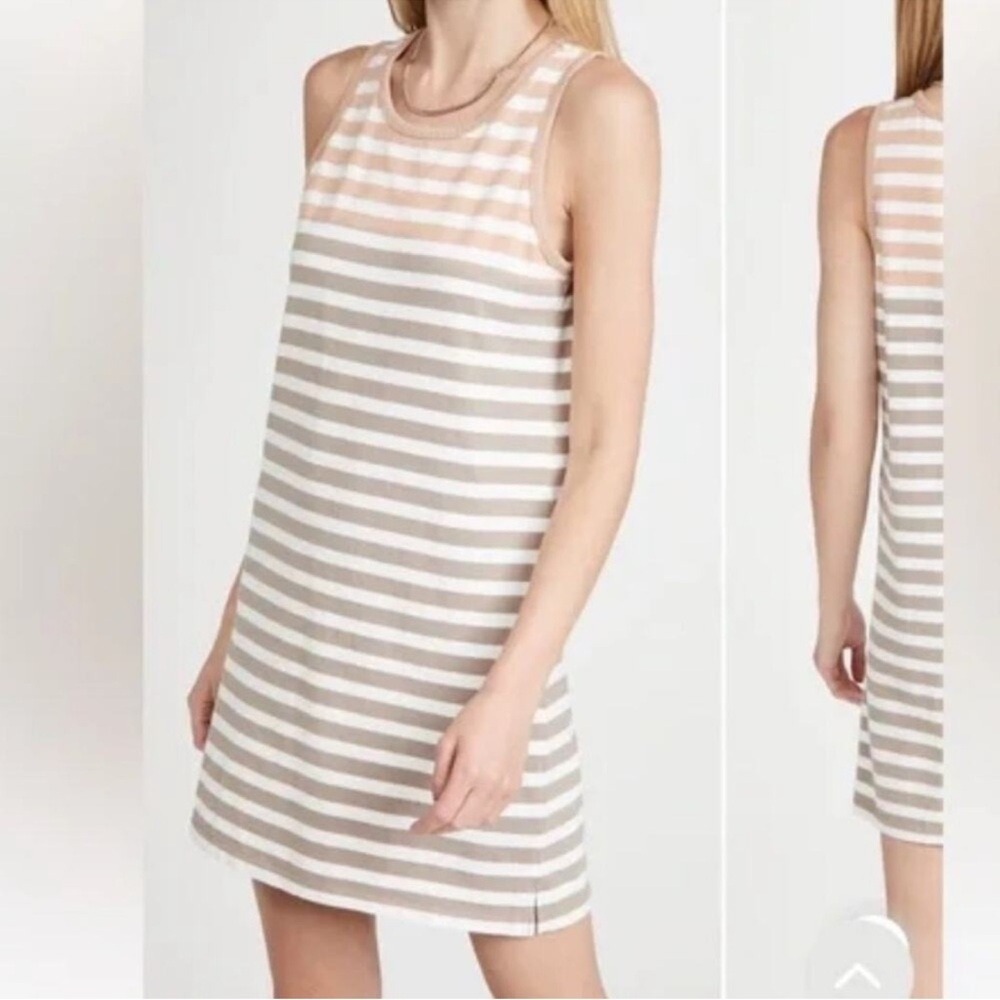 Z Supply Sleeveless Tank Mini Dress Aya Taupe Stripe Casual Minimalist‎ NWT Lg
